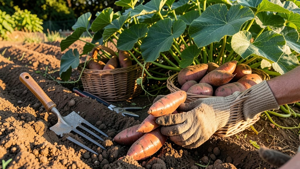 Sweet Potatoes Ready to Harvest Pictures: Skin Slip and Stem Twist Tricks